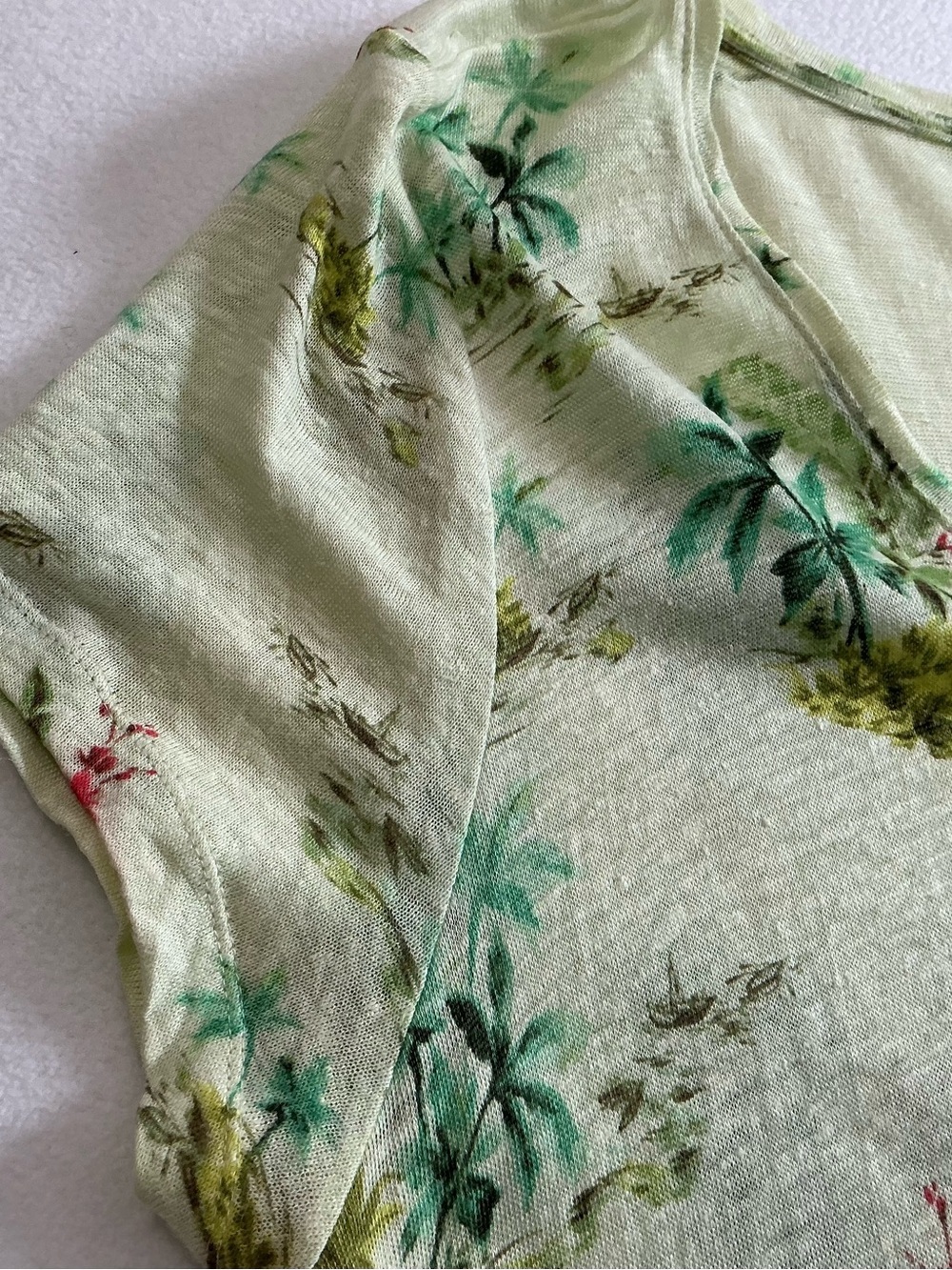 J Jill 100% Linen Tropical Floral Top Short Sleeve Coral Pink Women's L - Picture 11 of 11